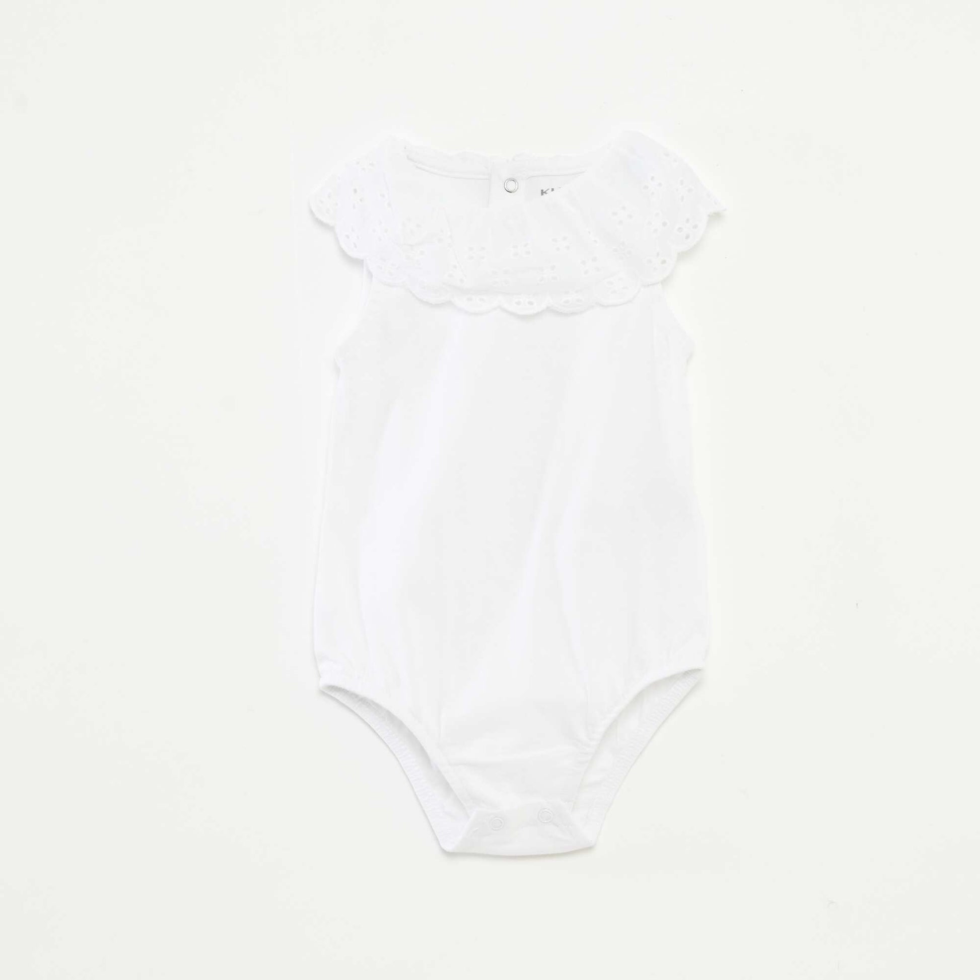 Body sans manches à col large en broderies anglaises BLANC
