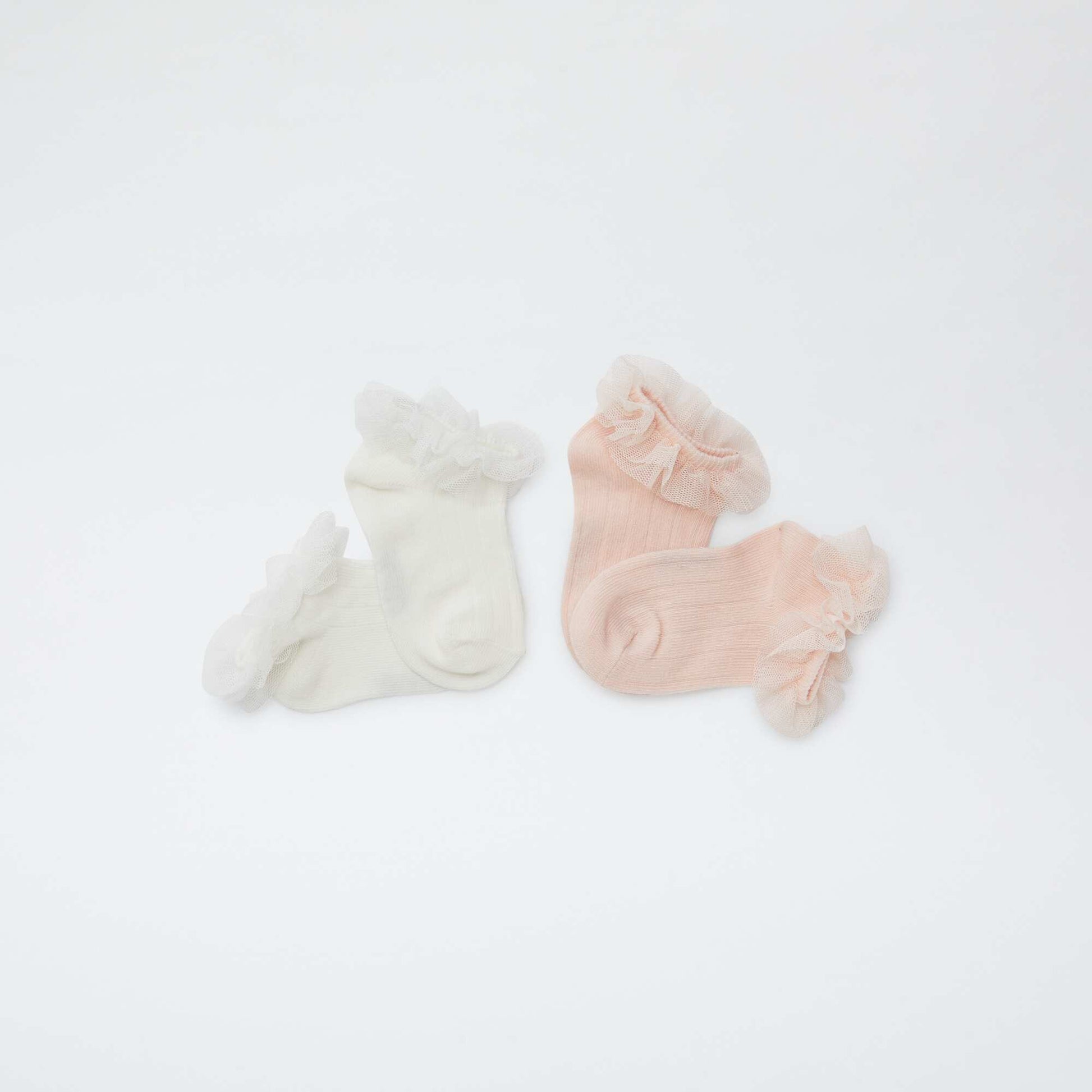 Lot de 2 chaussettes volantées BLANC/ROSE
