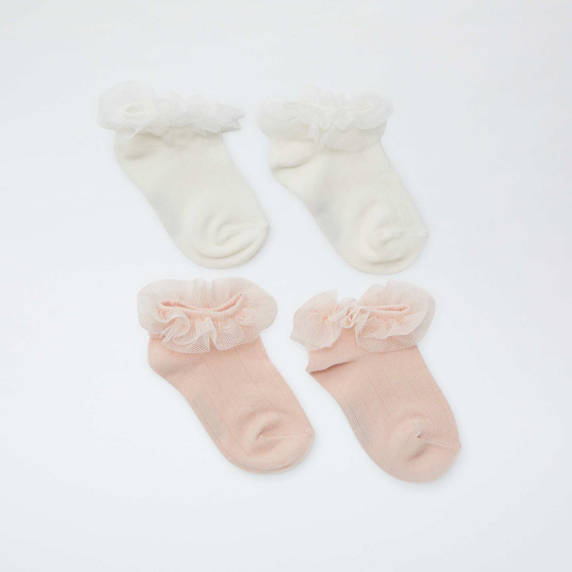 Lot de 2 chaussettes volantées BLANC/ROSE
