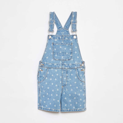 Salopette short en jean  avec poche poitrine BLEU