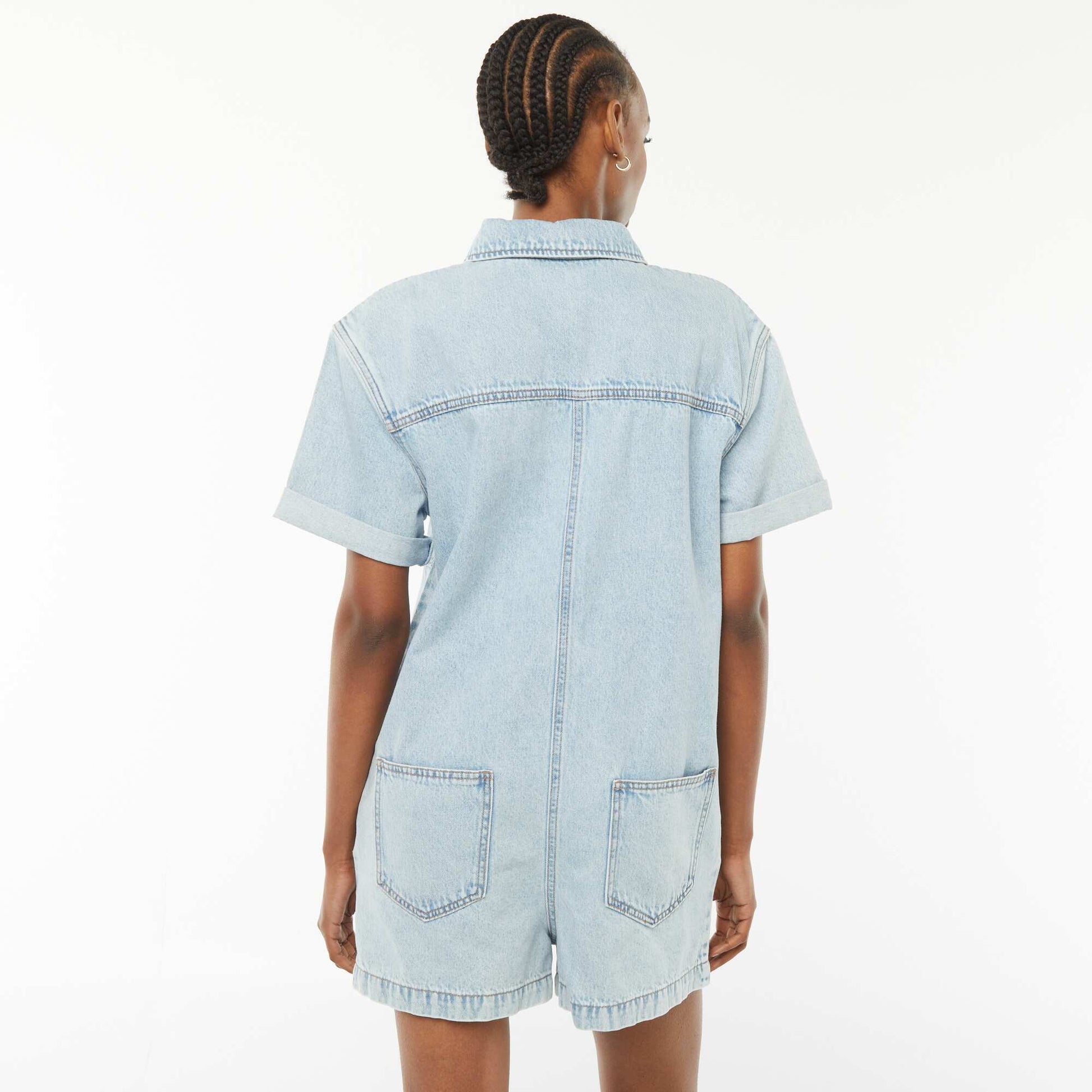 Combishort court en denim à pressions BLEU