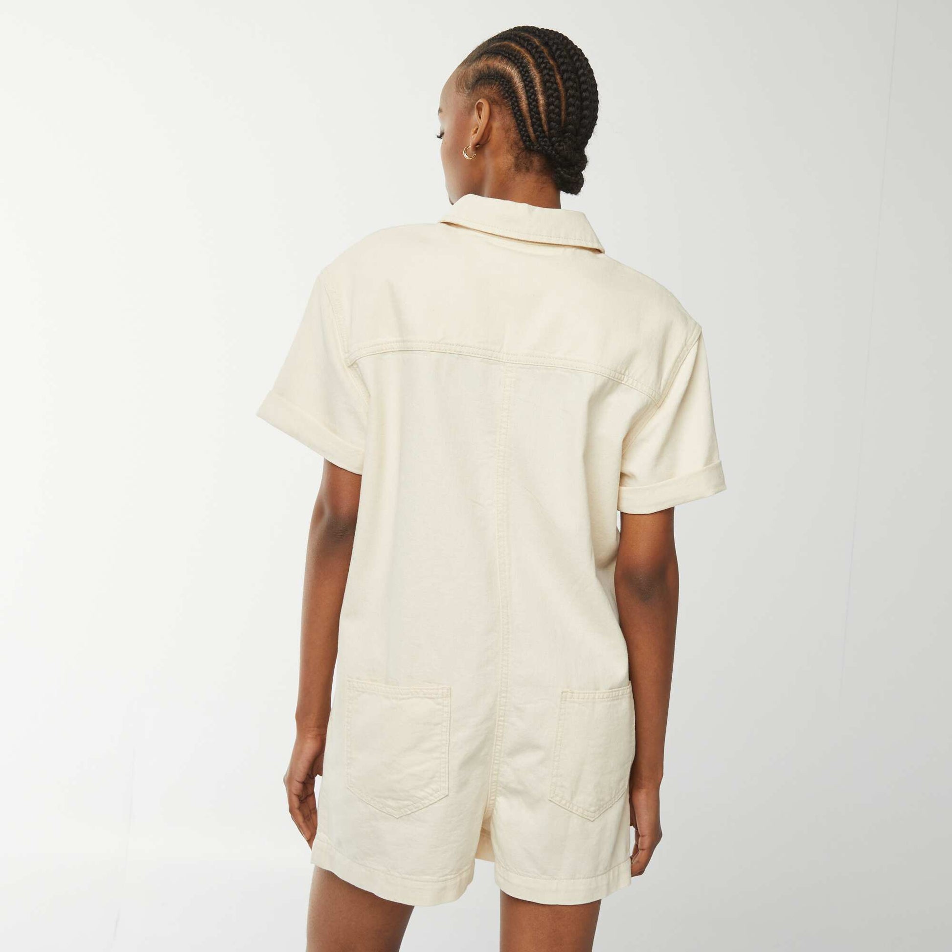 Combishort court en denim à pressions BLANC