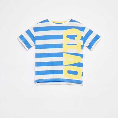 T-shirts loose imprimé manches courtes - Dos rallongé BLEU