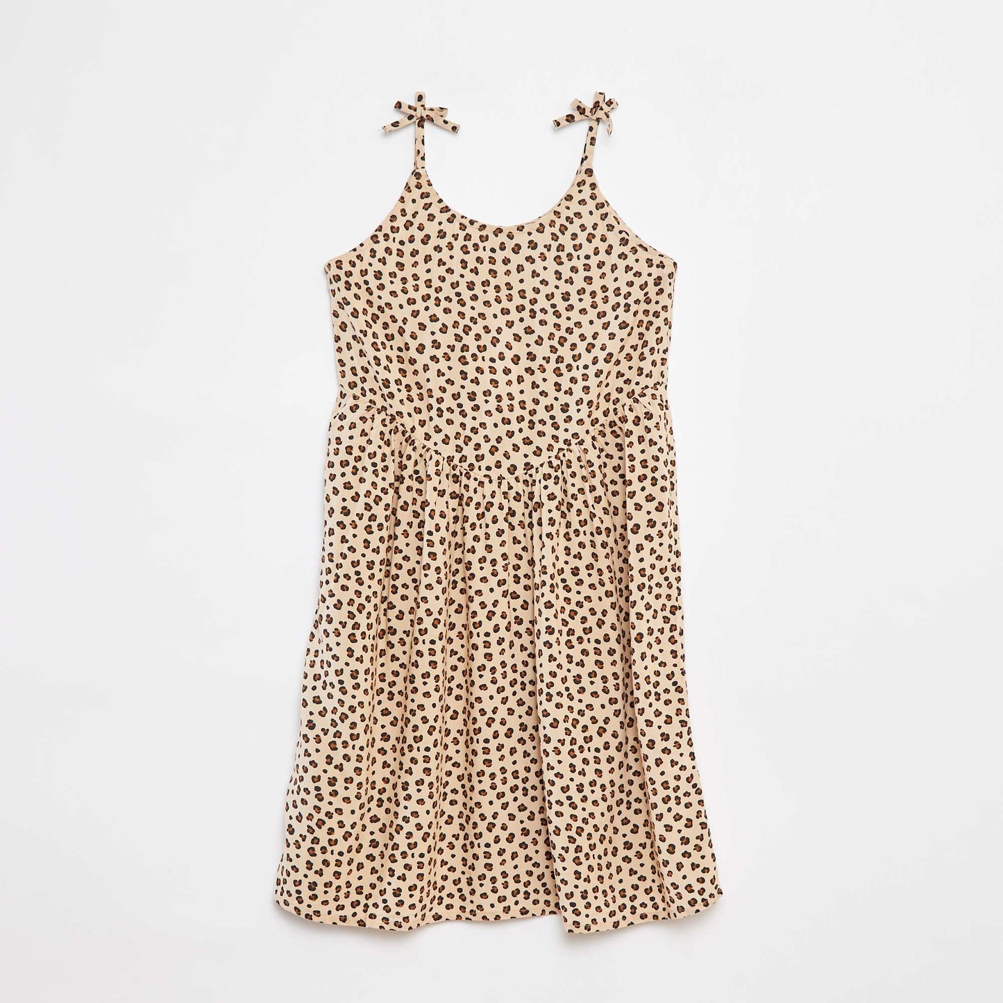 Robe fluide à fines bretelles et motif all over BEIGE