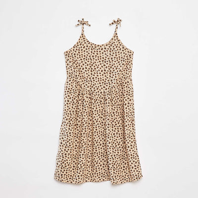 Robe fluide à fines bretelles et motif all over BEIGE