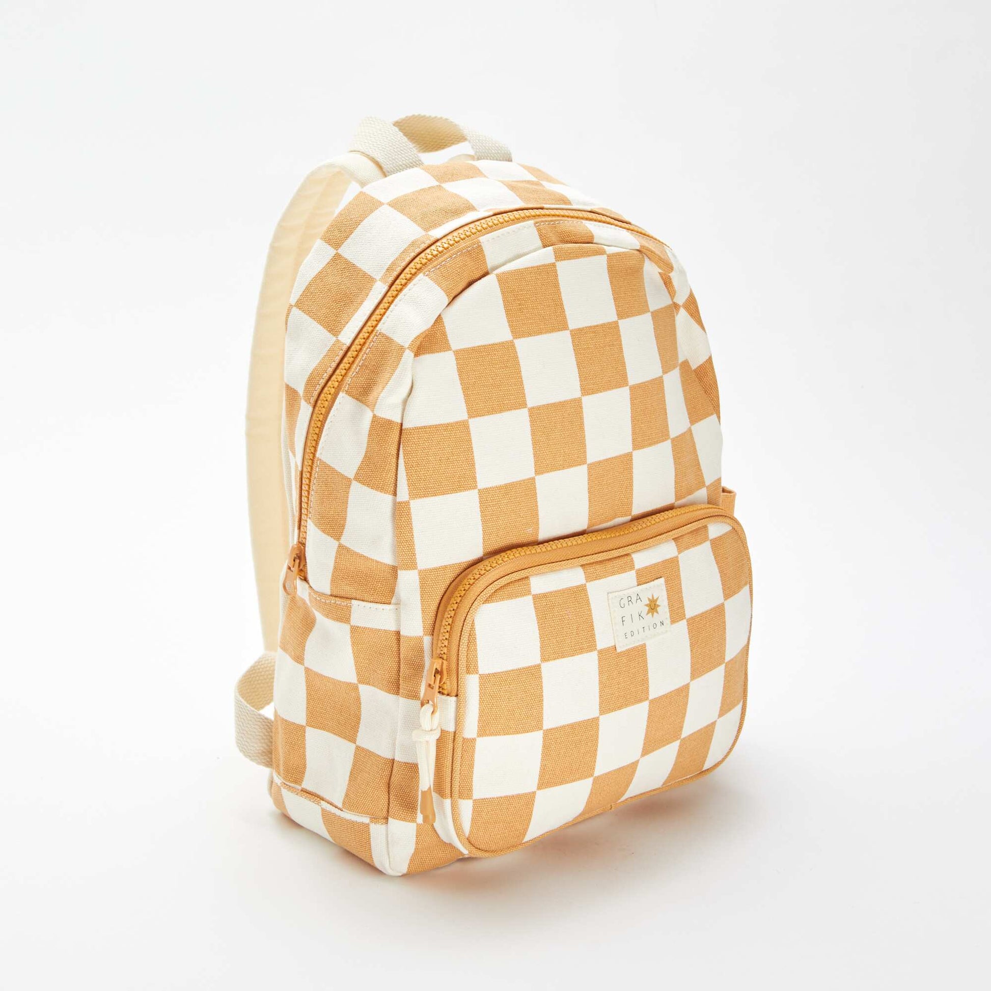 Sac à dos à carreaux avec  compartiments JAUNE