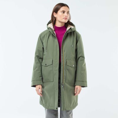 Parka longue à capuche doublure effet moutonné VERT