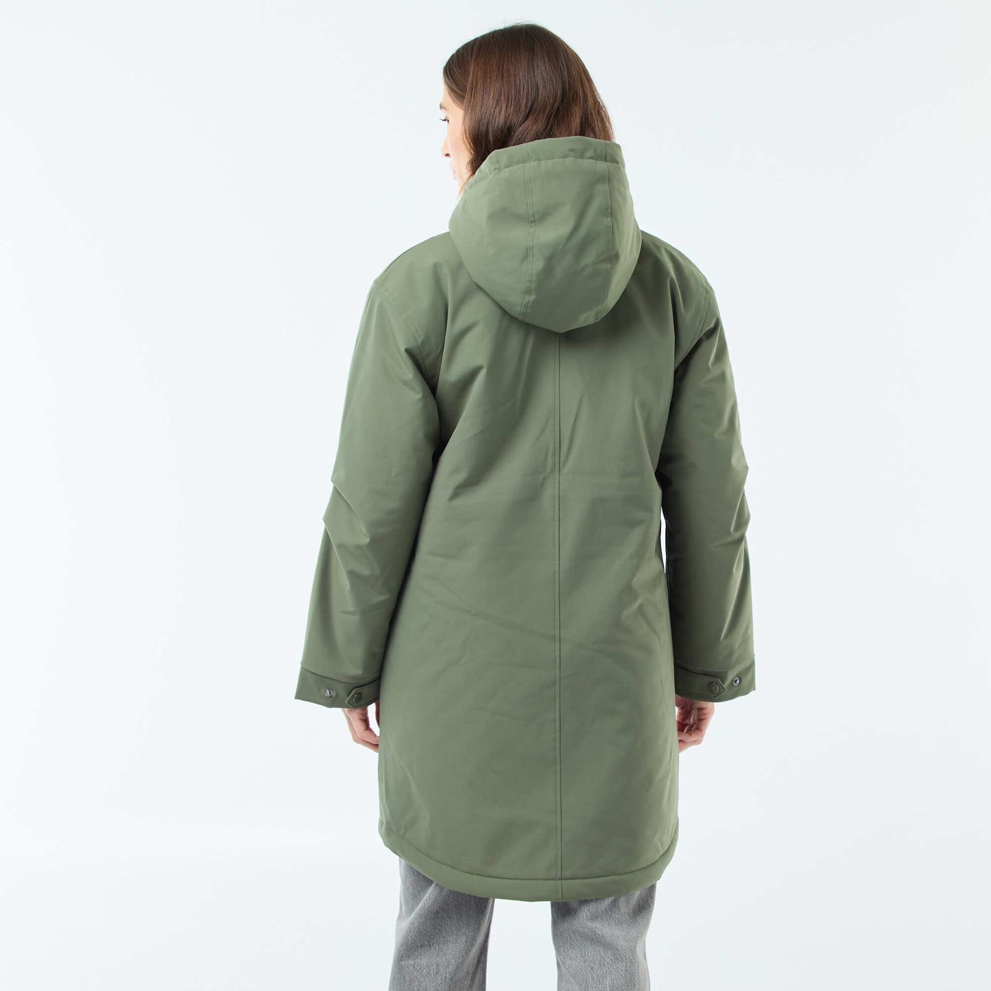 Parka longue à capuche doublure effet moutonné VERT