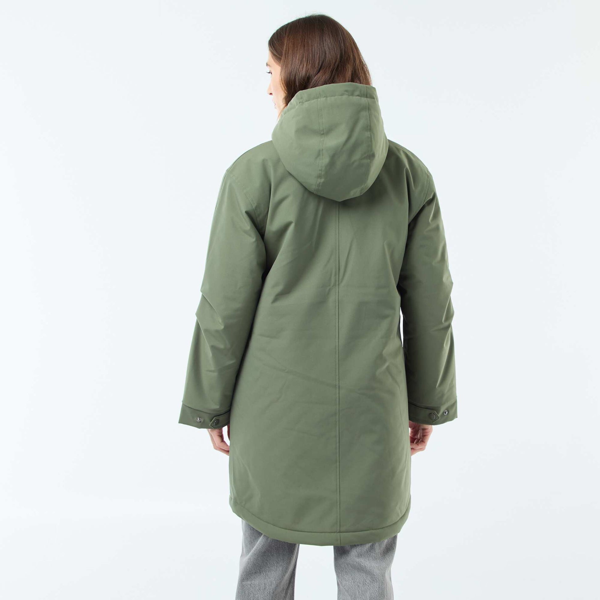 Parka longue à capuche doublure effet moutonné VERT