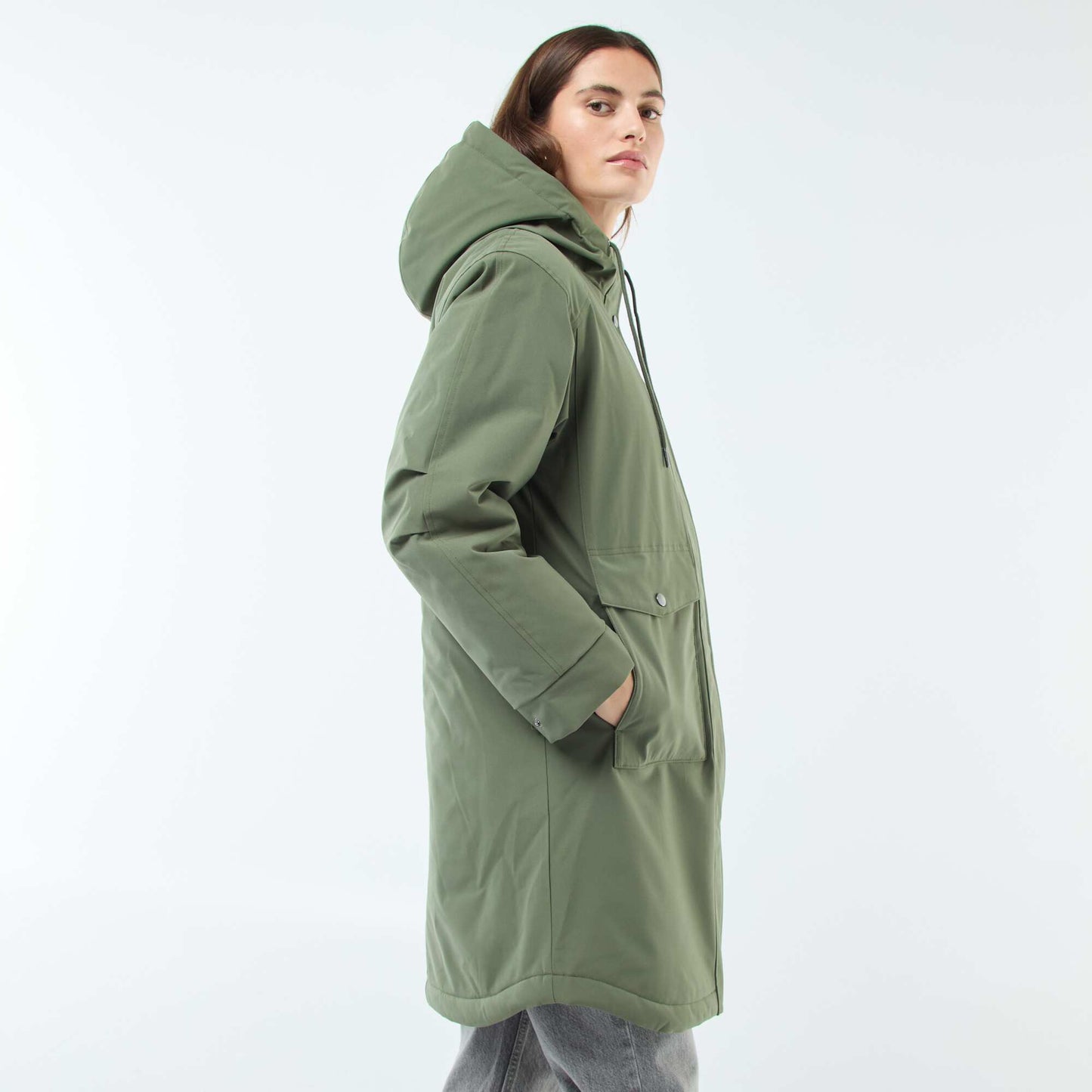 Parka longue à capuche doublure effet moutonné VERT