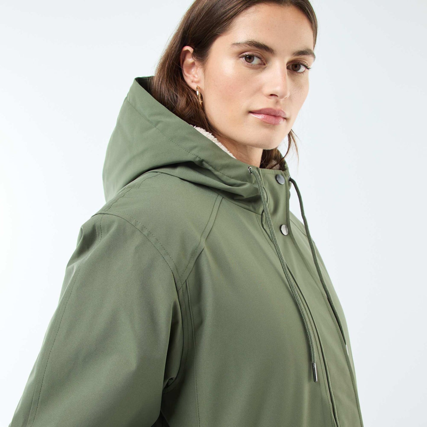 Parka longue à capuche doublure effet moutonné VERT