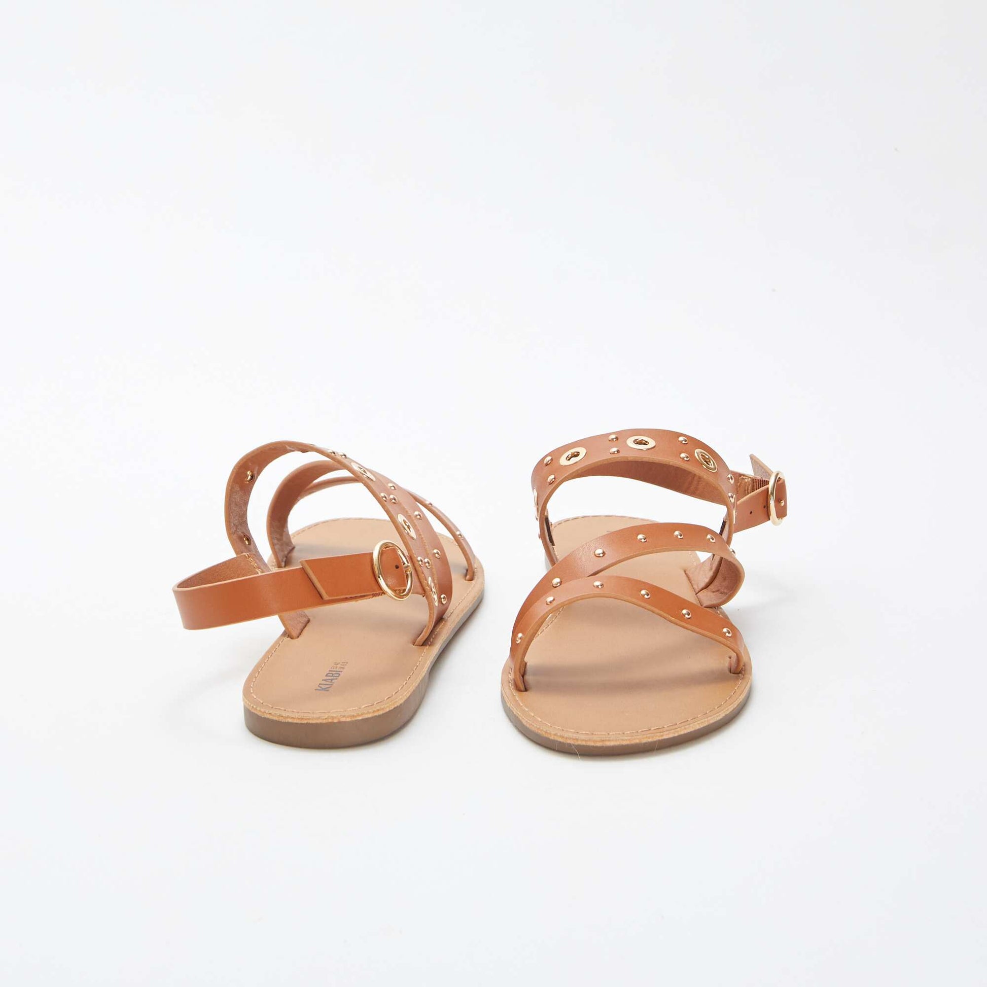 Sandales unies à brides cloutées MARRON