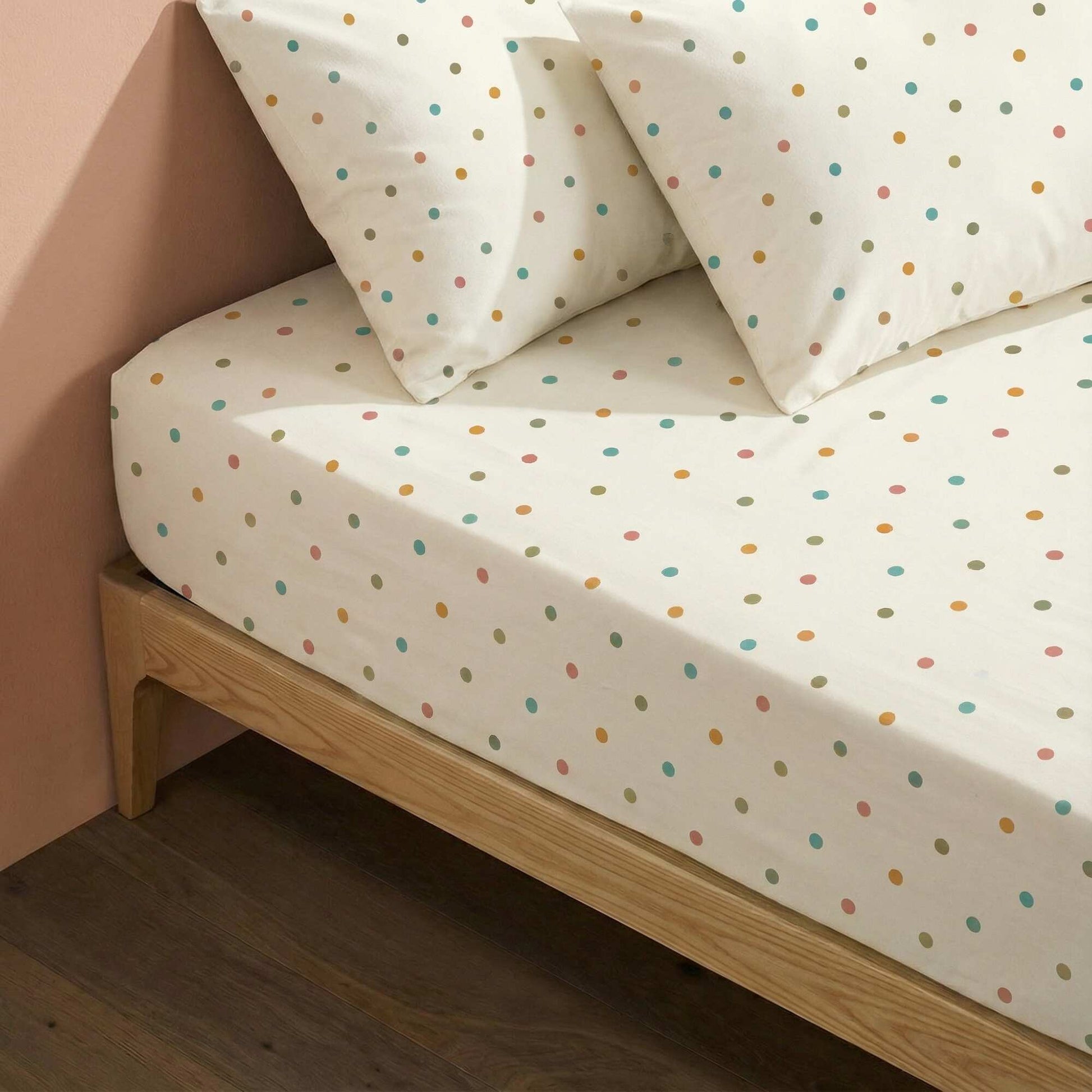 Drap housse 1 personnes 90 x 190 en coton - Kiabi Home BEIGE à POIS