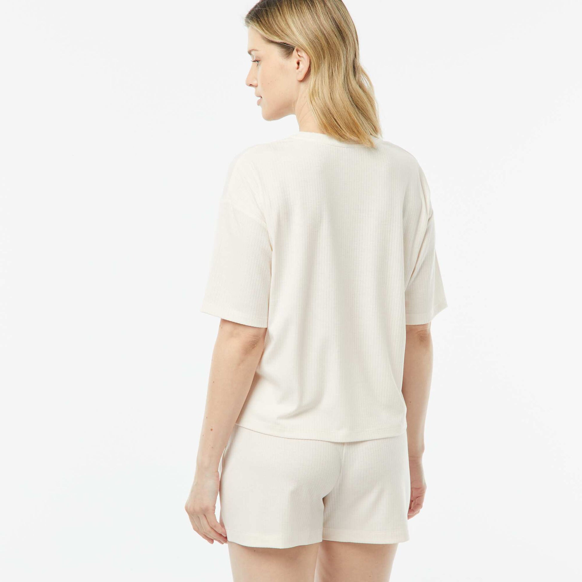 Pyjama short 2 pièces en maille côtelée CRèME