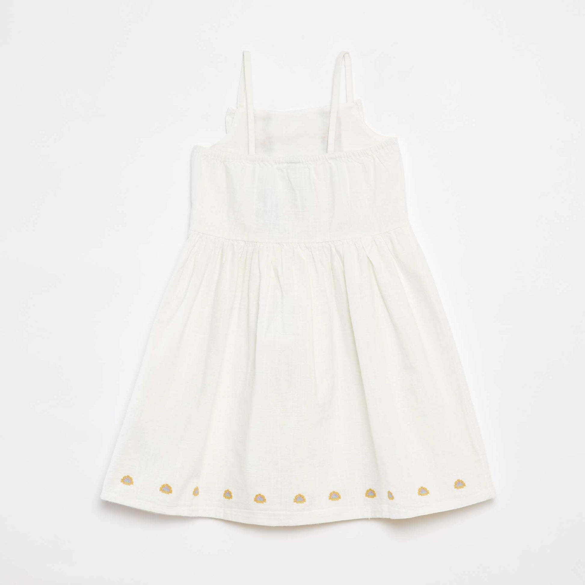 Robe en chaine et trame avec broderies BLANC