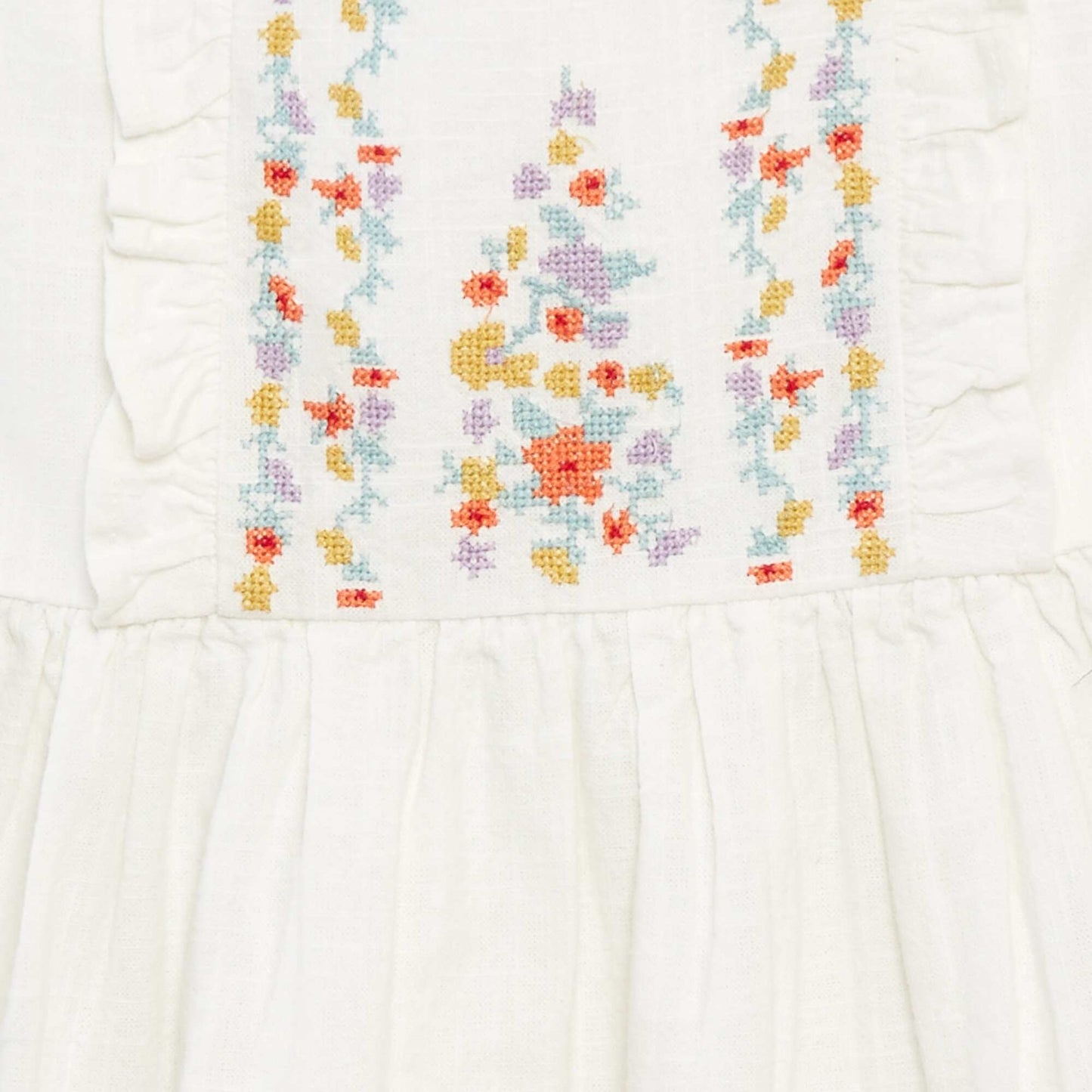 Robe en chaine et trame avec broderies BLANC