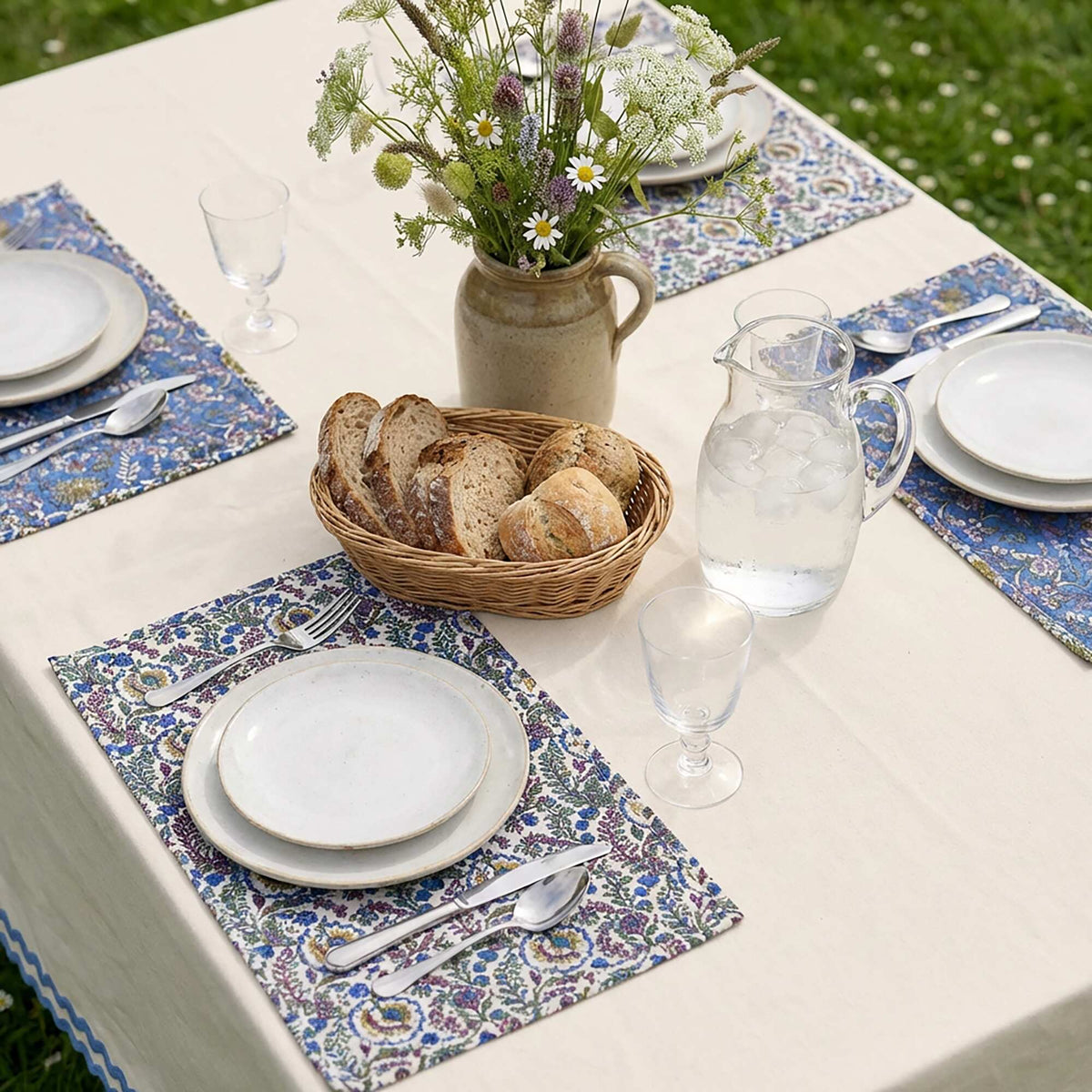 Lot de 2 sets de table fleuris (32x45 cm) BLEU