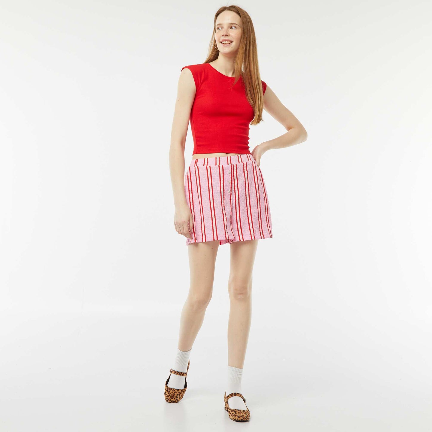 Short en maille gaufrée avec motif ROSE