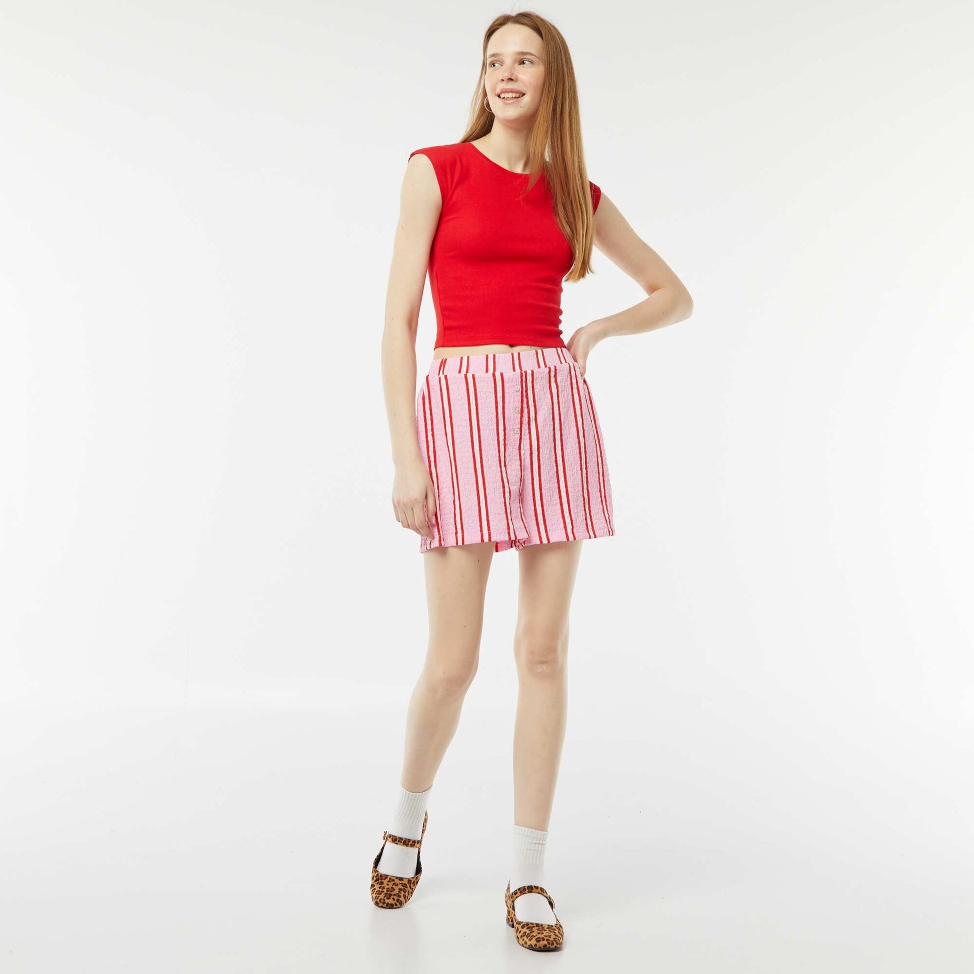 Short en maille gaufrée avec motif ROSE
