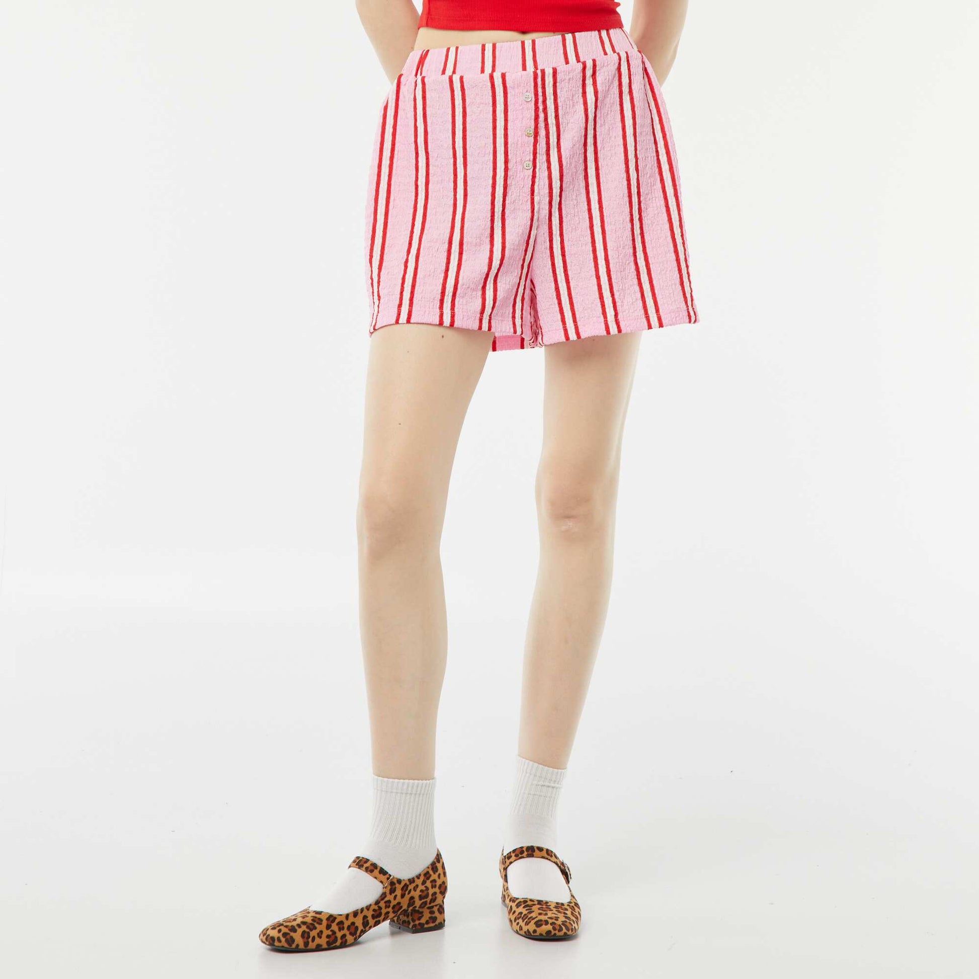 Short en maille gaufrée avec motif ROSE