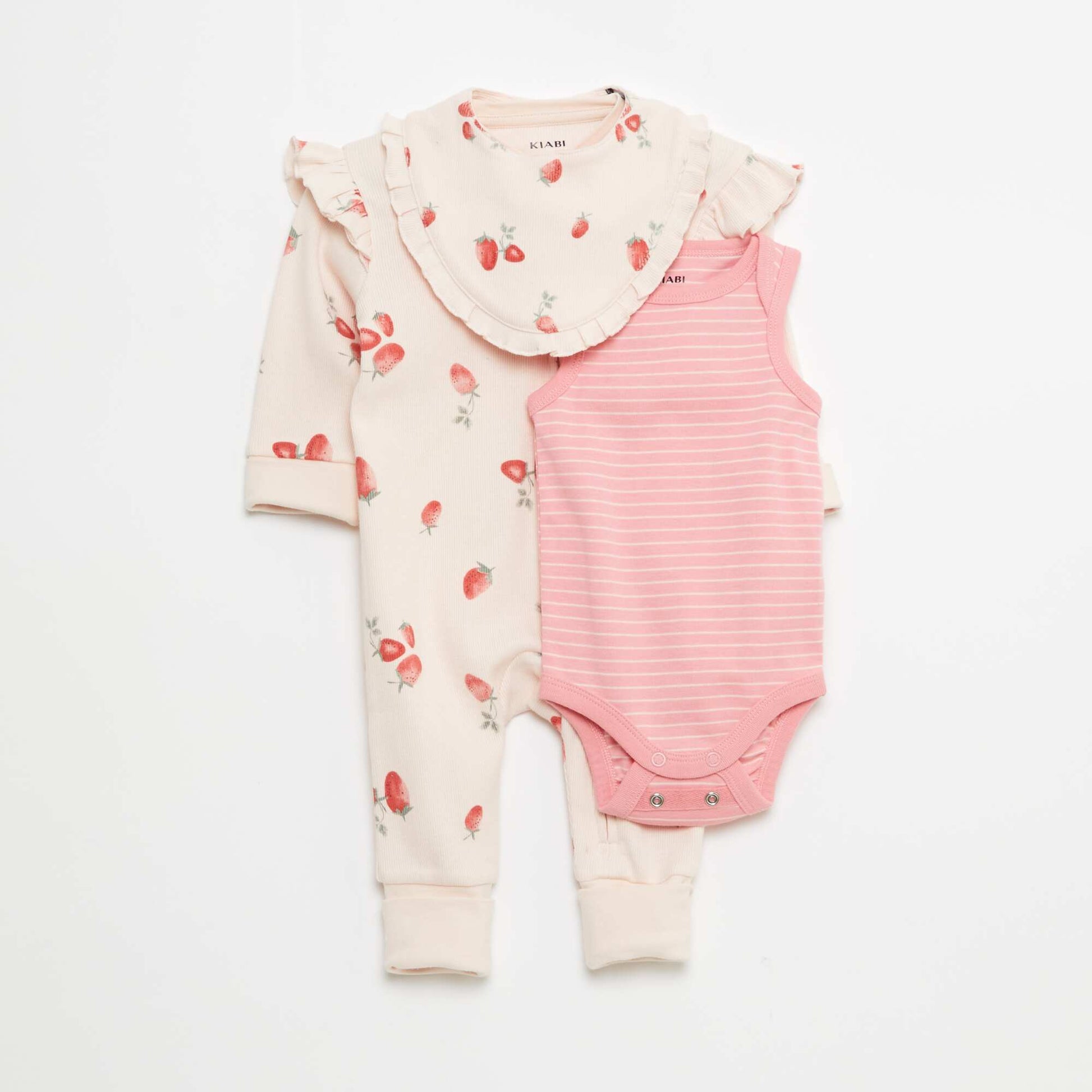 Ensemble dors-bien + bavoir + body - 3 pièces ROSE