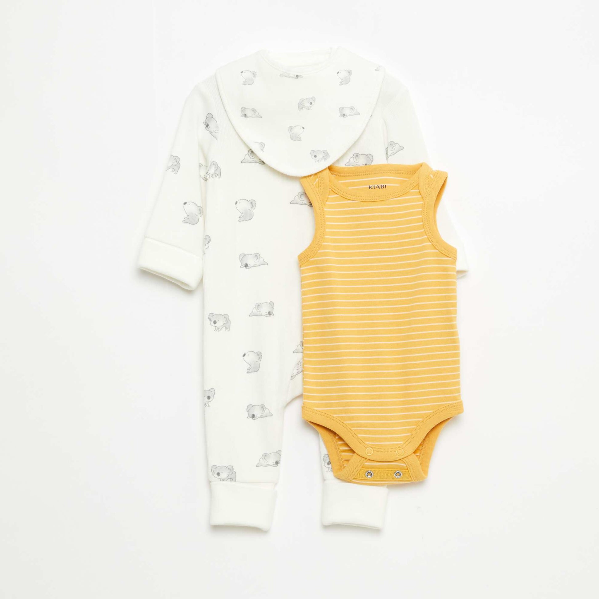 Ensemble dors-bien + bavoir + body - 3 pièces BLANC