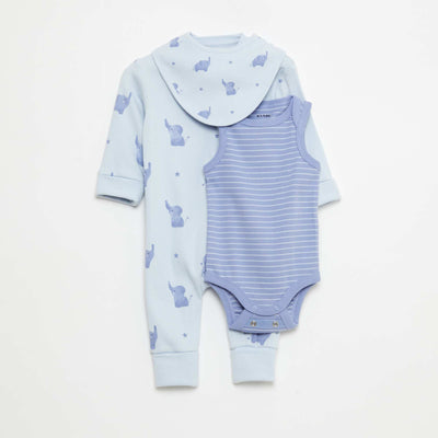 Ensemble dors-bien + bavoir + body - 3 pièces BLEU
