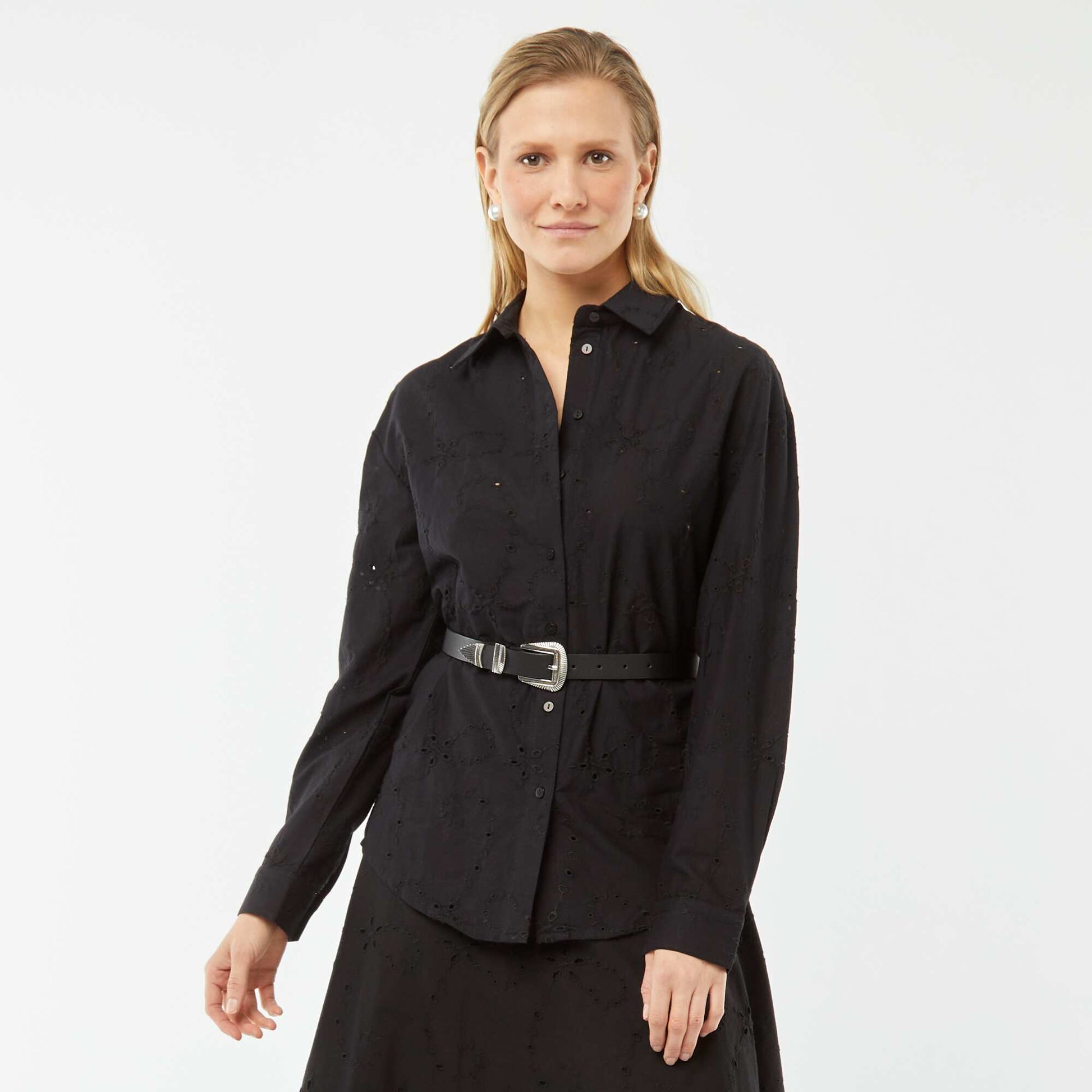 Chemise avec broderies anglaises NOIR