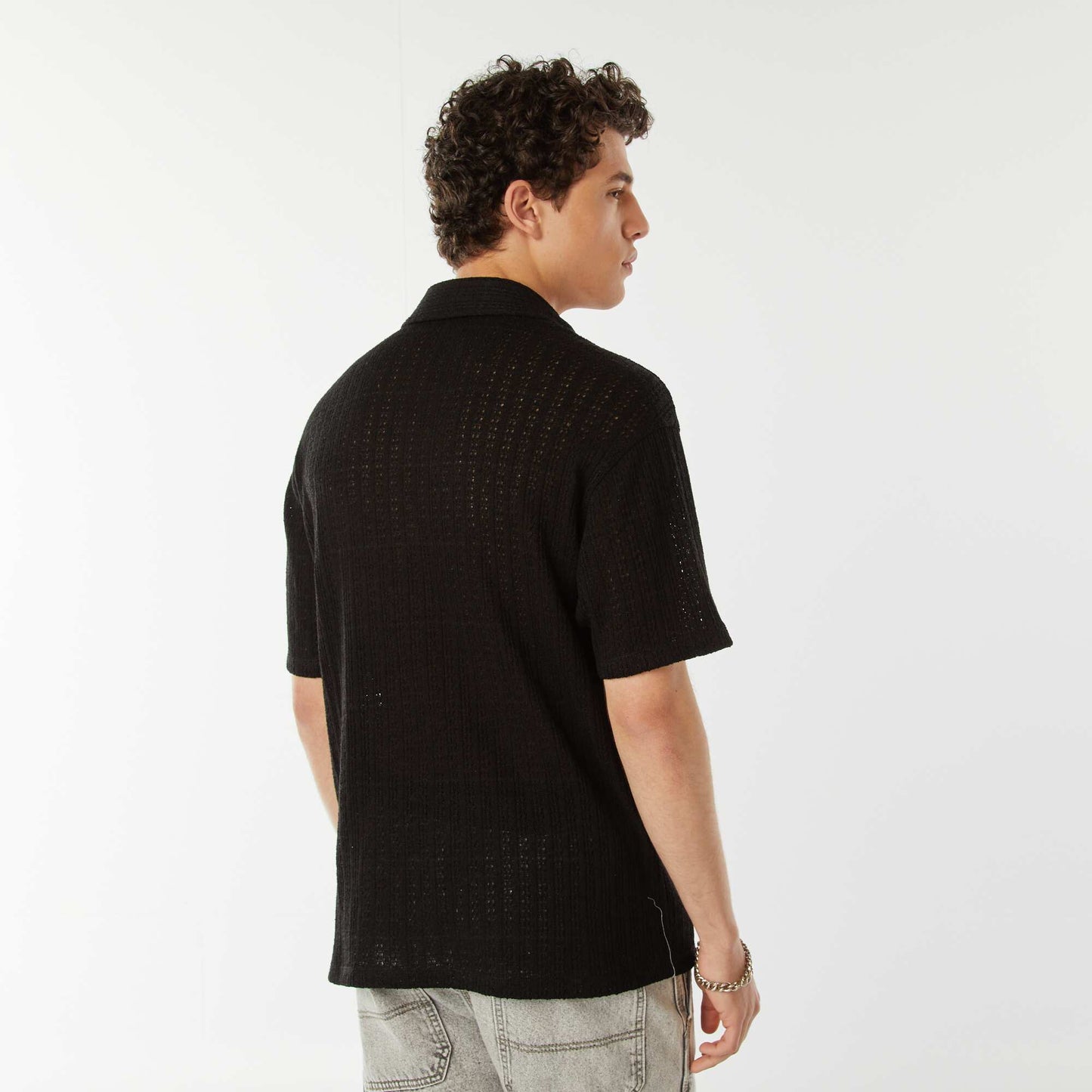 Chemise en maille ajourée manches courtes NOIR