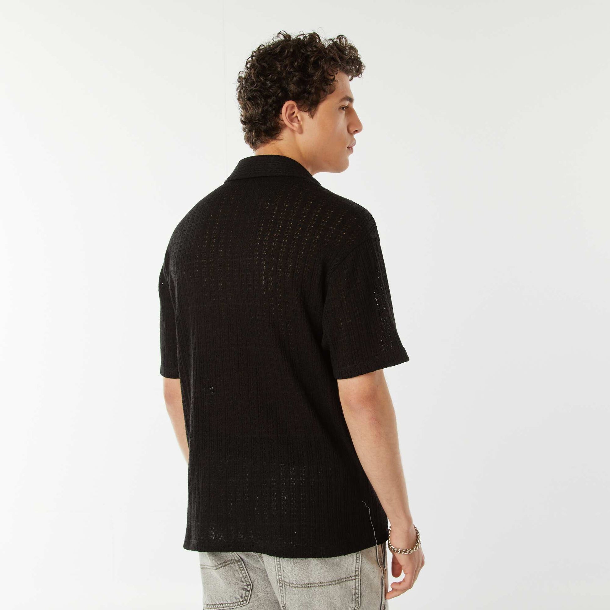 Chemise en maille ajourée manches courtes NOIR