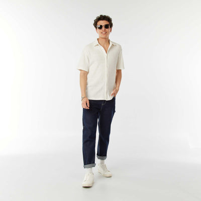 Chemise en maille ajourée manches courtes BEIGE