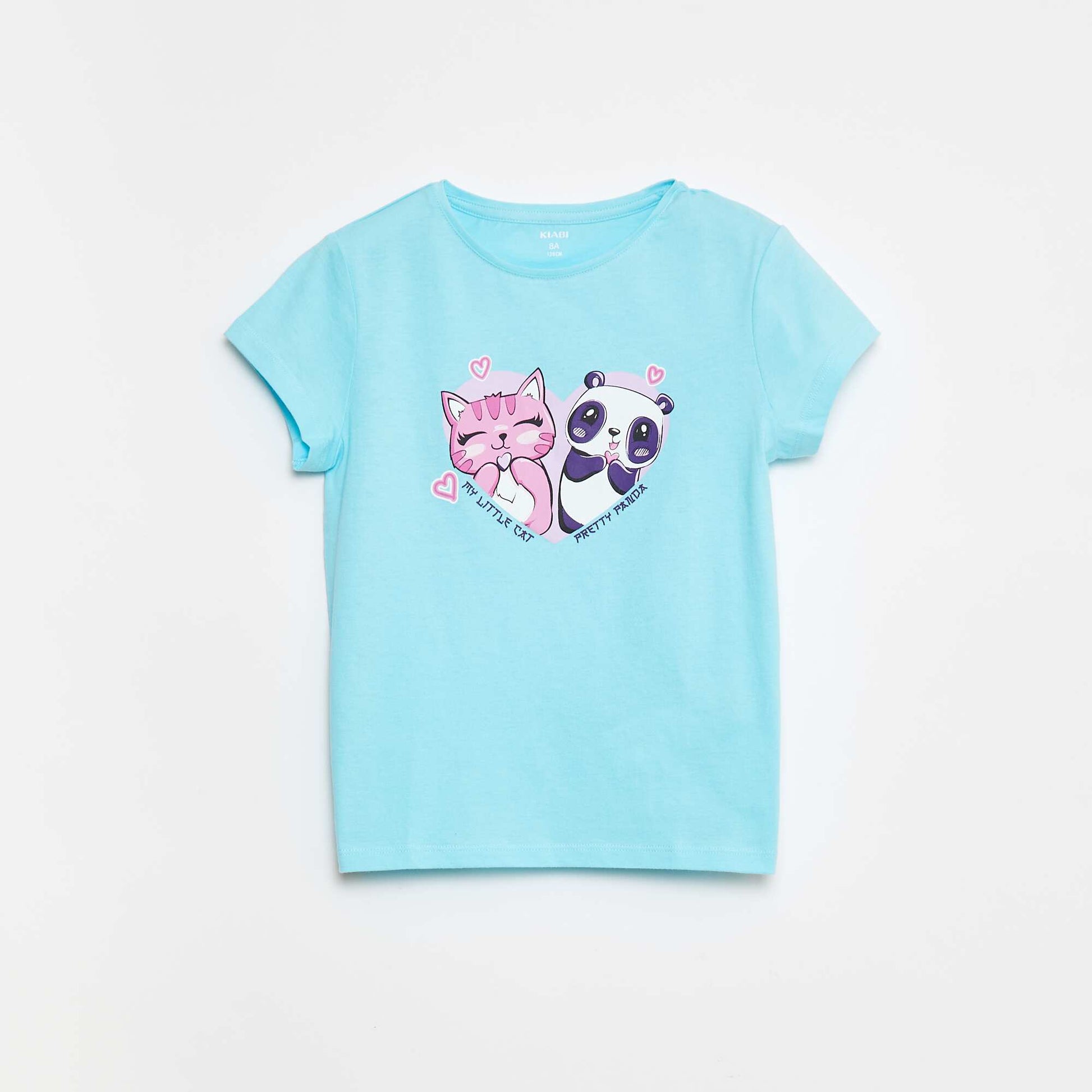 T-shirt imprimé manches courtes et col rond BLEU