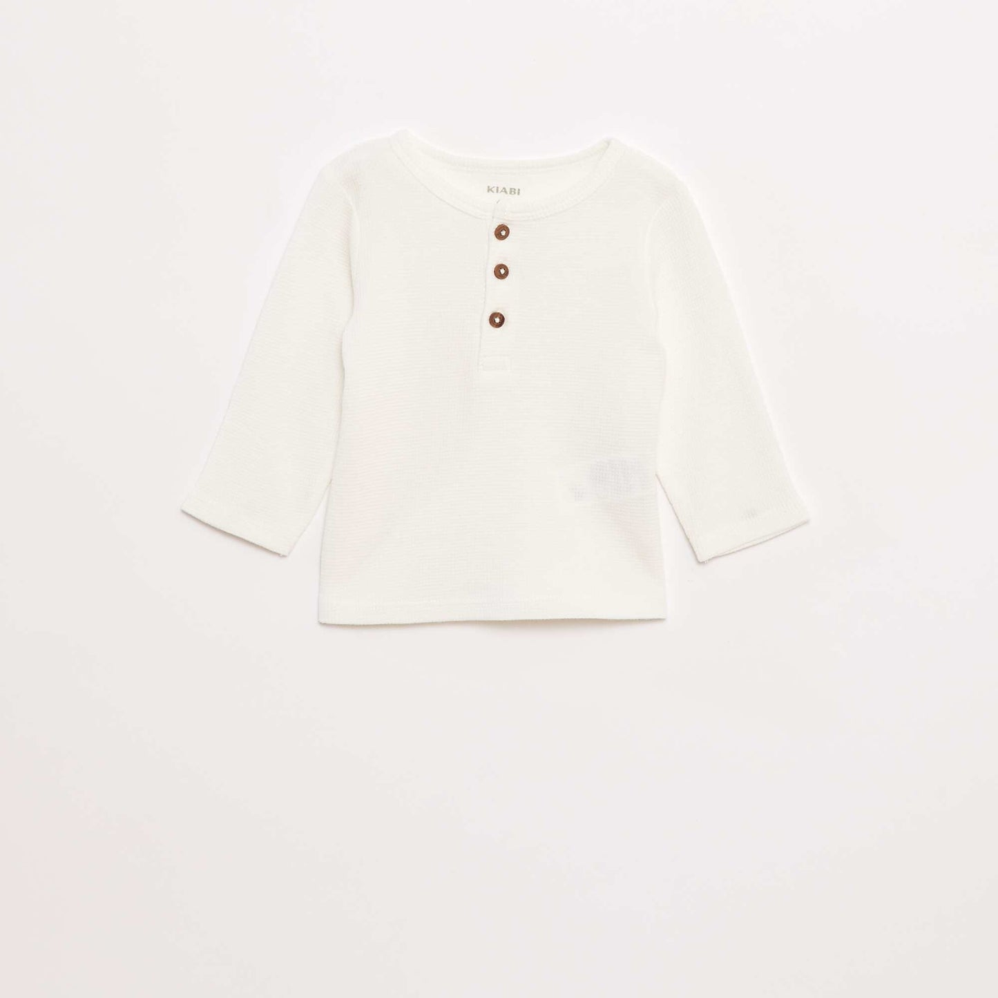 T-shirt col tunisien en maille gaufrée BLANC