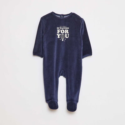 Pyjama en polaire avec pieds et animation devant BLEU