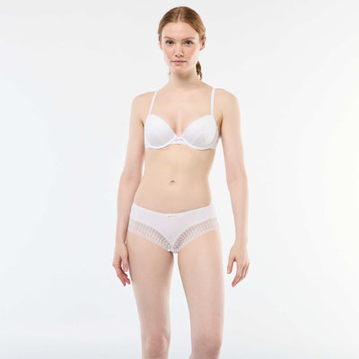 Shorty côtelé avec dentelle BLANC