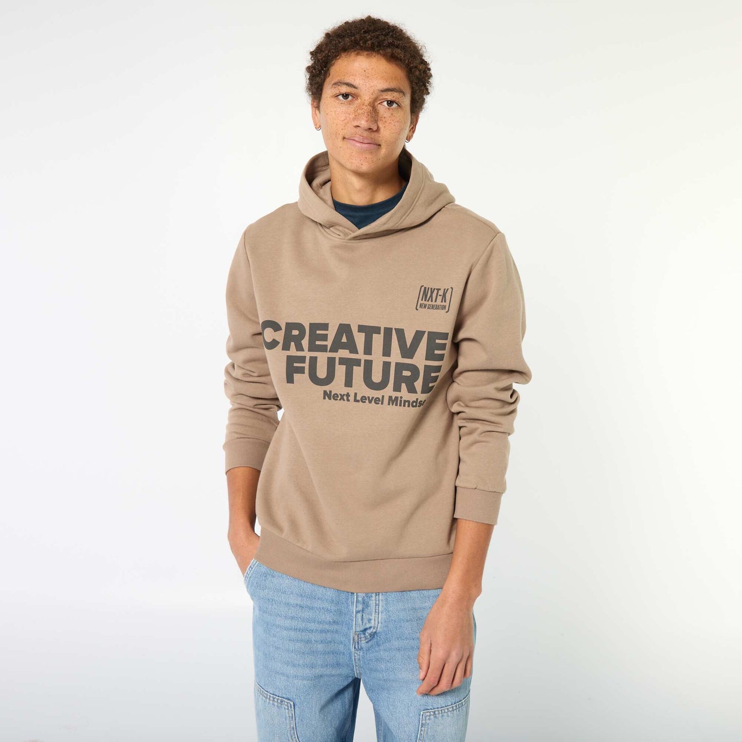 Sweat imprimé fantaisie en coton uni BEIGE