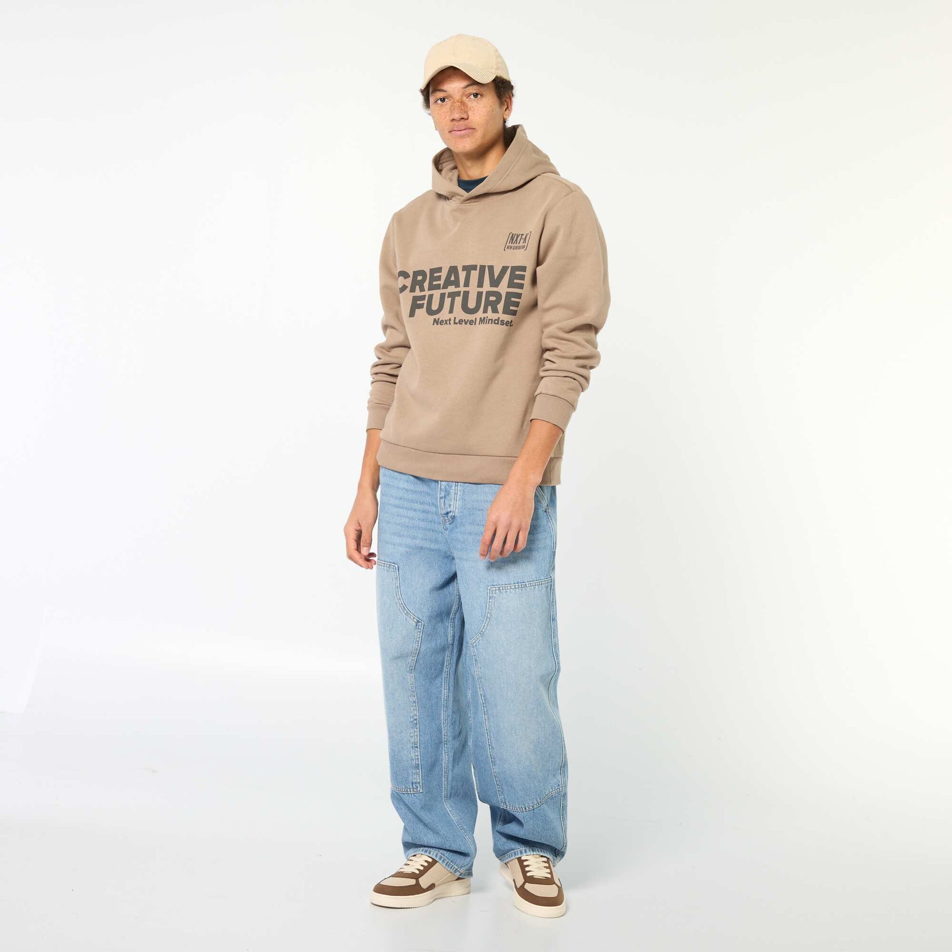 Sweat imprimé fantaisie en coton uni BEIGE
