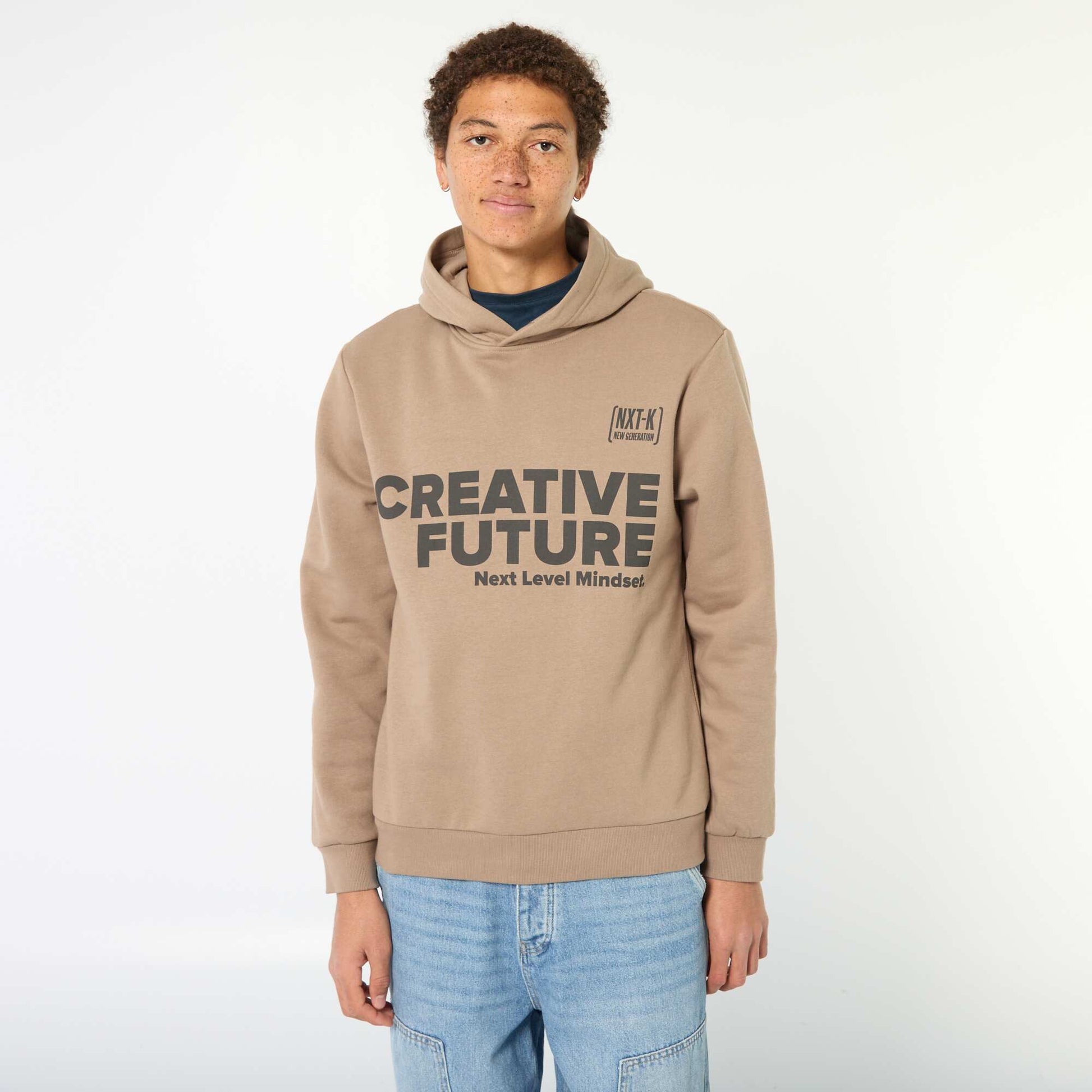 Sweat imprimé fantaisie en coton uni BEIGE