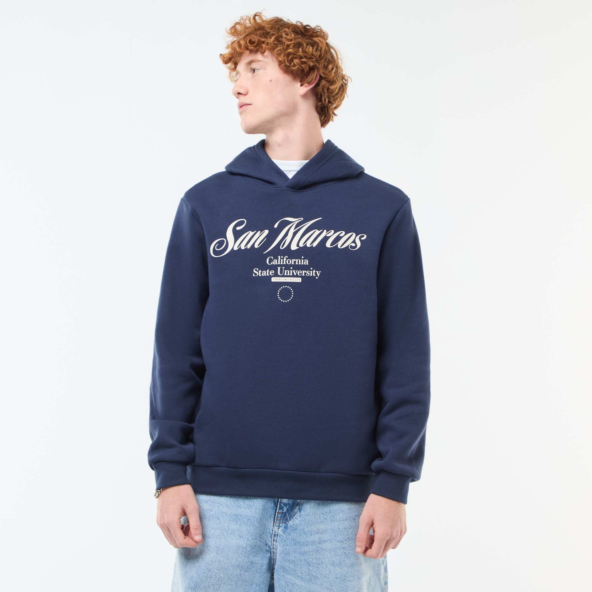 Sweat imprimé fantaisie en coton uni BLEU