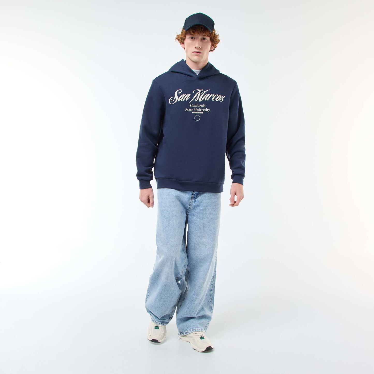 Sweat imprimé fantaisie en coton uni BLEU