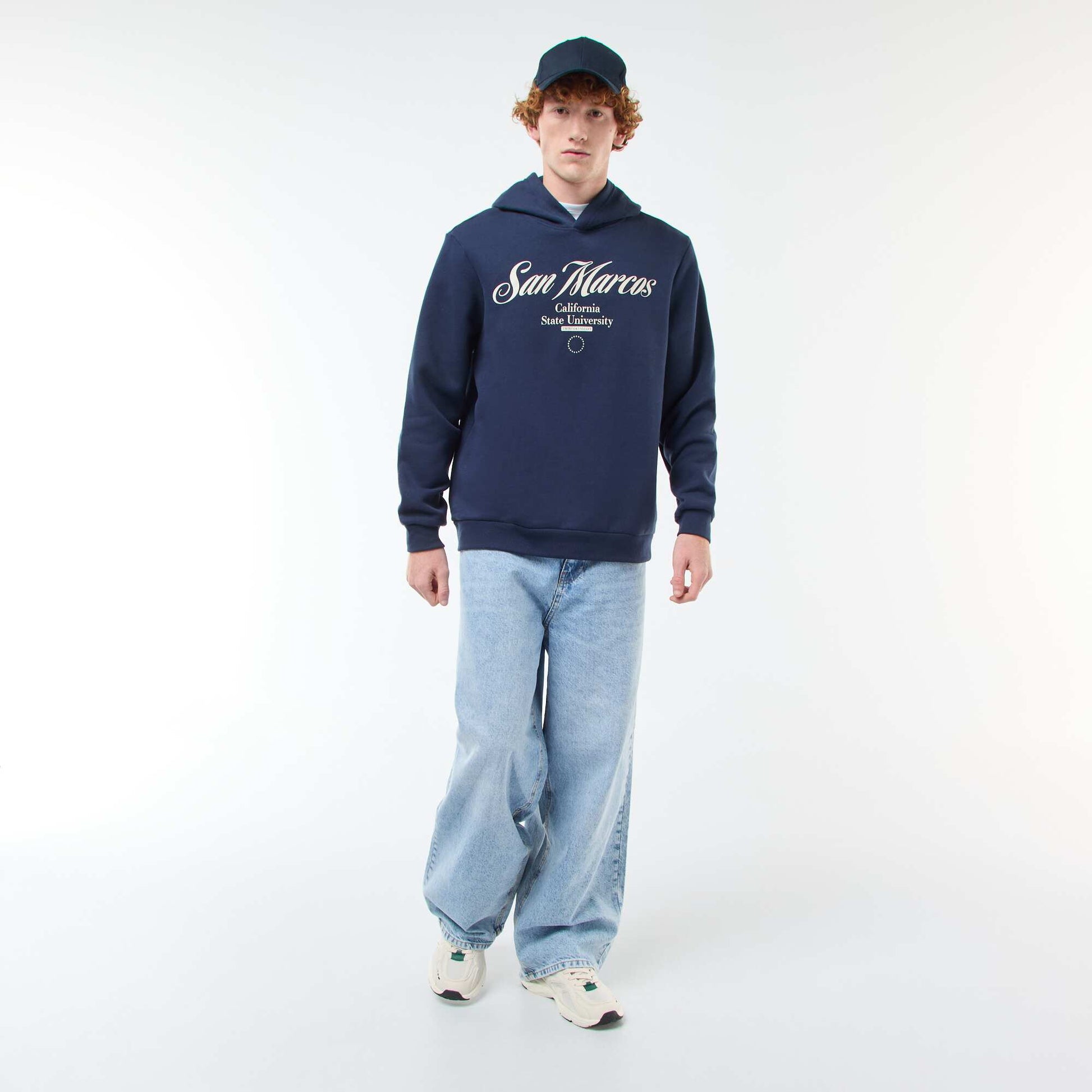 Sweat imprimé fantaisie en coton uni BLEU