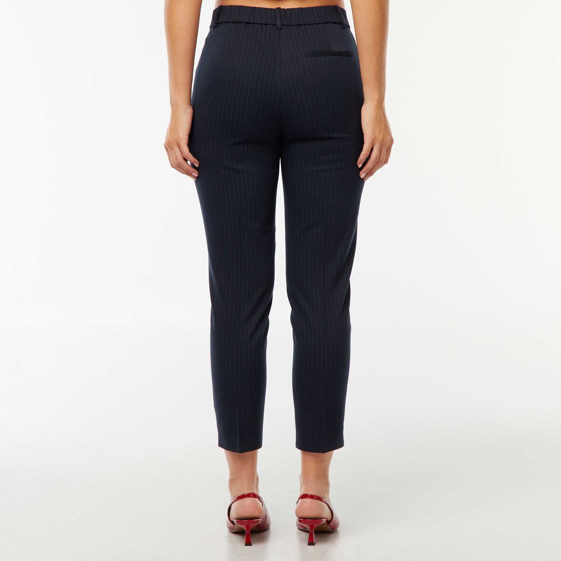 Pantalon cigarette uni avec 2 poches BLEU RAYé