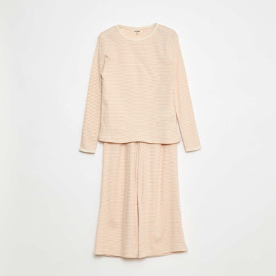 Pyjama long imprimé rayé - 2 pièces BEIGE