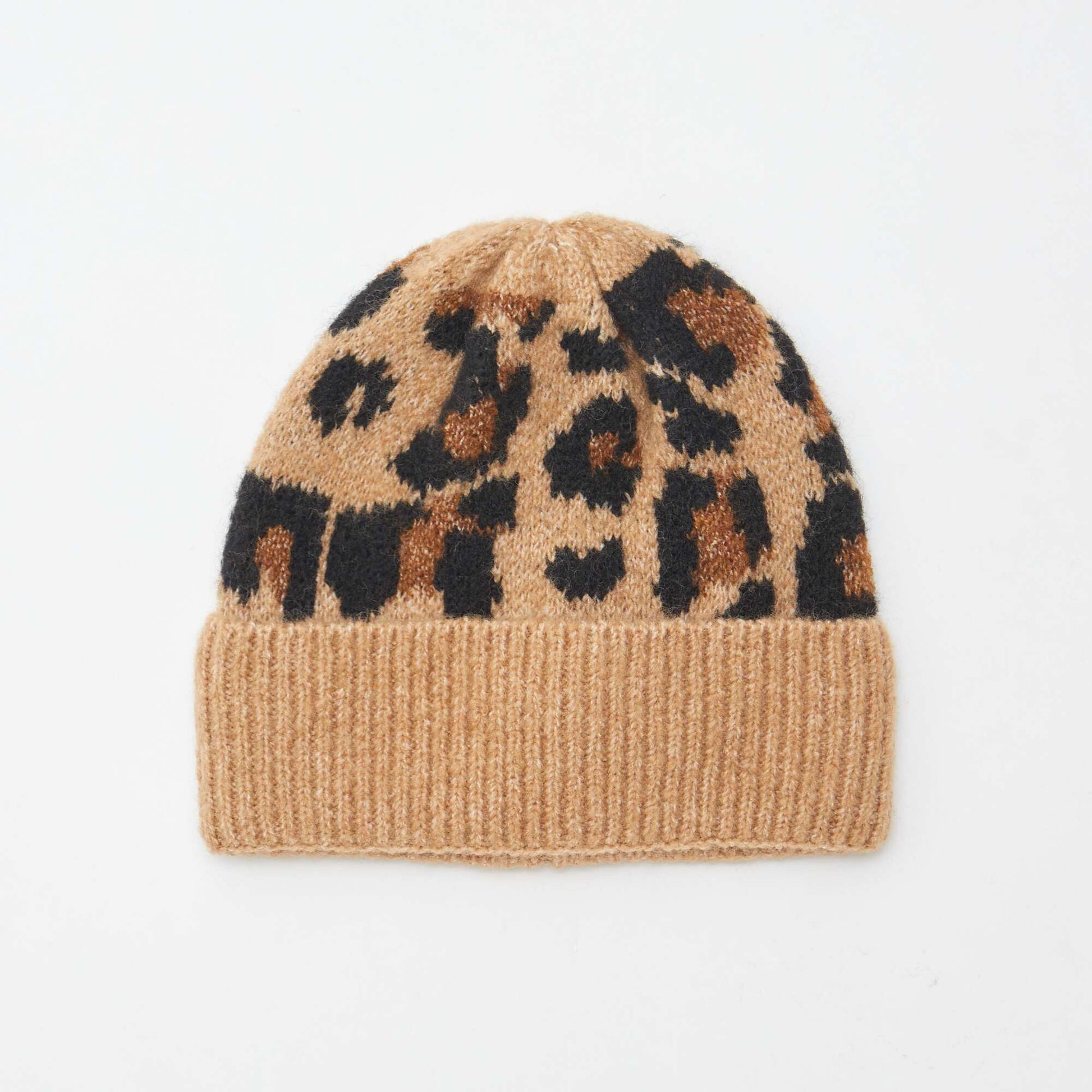 Bonnet côtelé avec revers MARRON