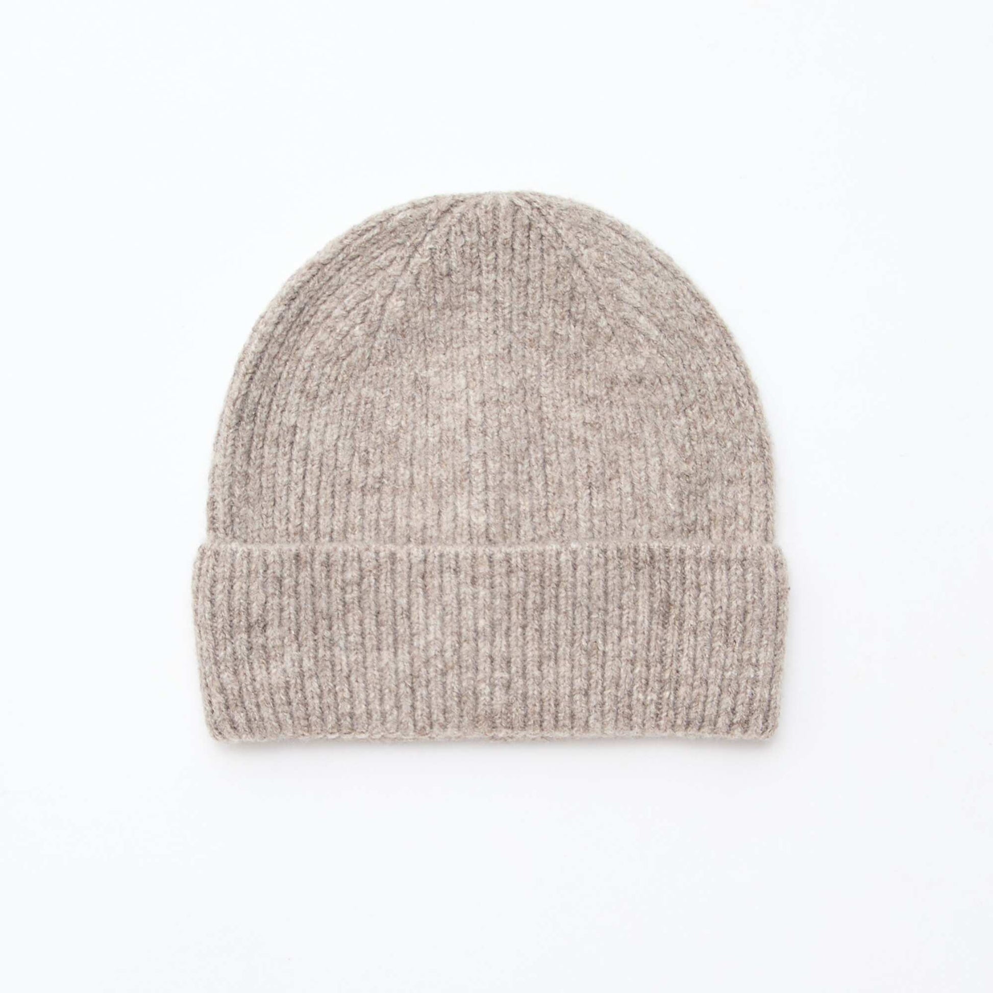 Bonnet côtelé avec revers BEIGE