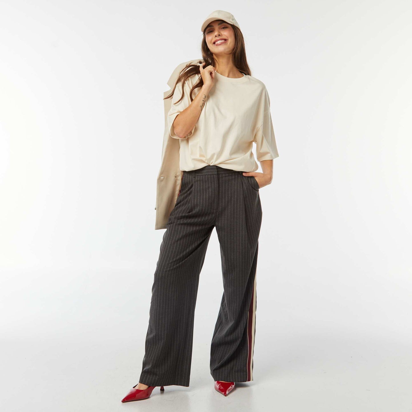 Pantalon city large GRIS RAYé