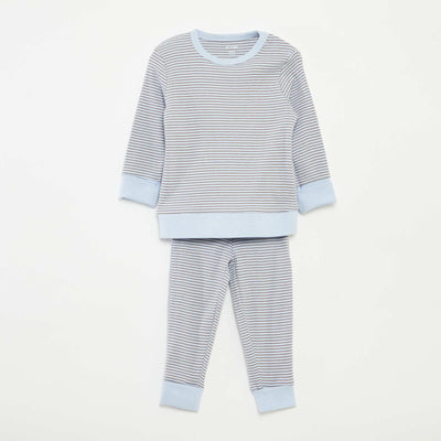 Ensemble de pyjama long t-shirt + pantalon à rayures - 2 pièces BLEU