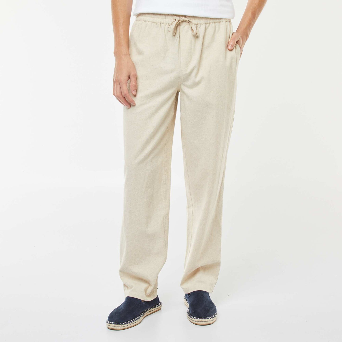 Pantalon en lin mélangé coupe droite BEIGE
