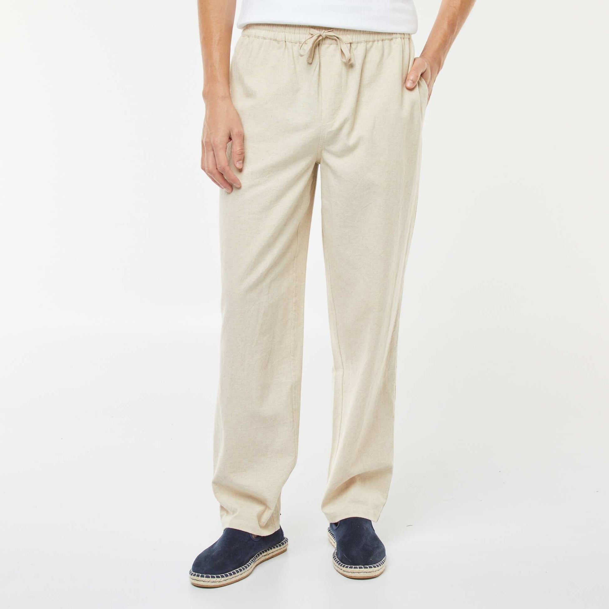 Pantalon en lin mélangé coupe droite BEIGE