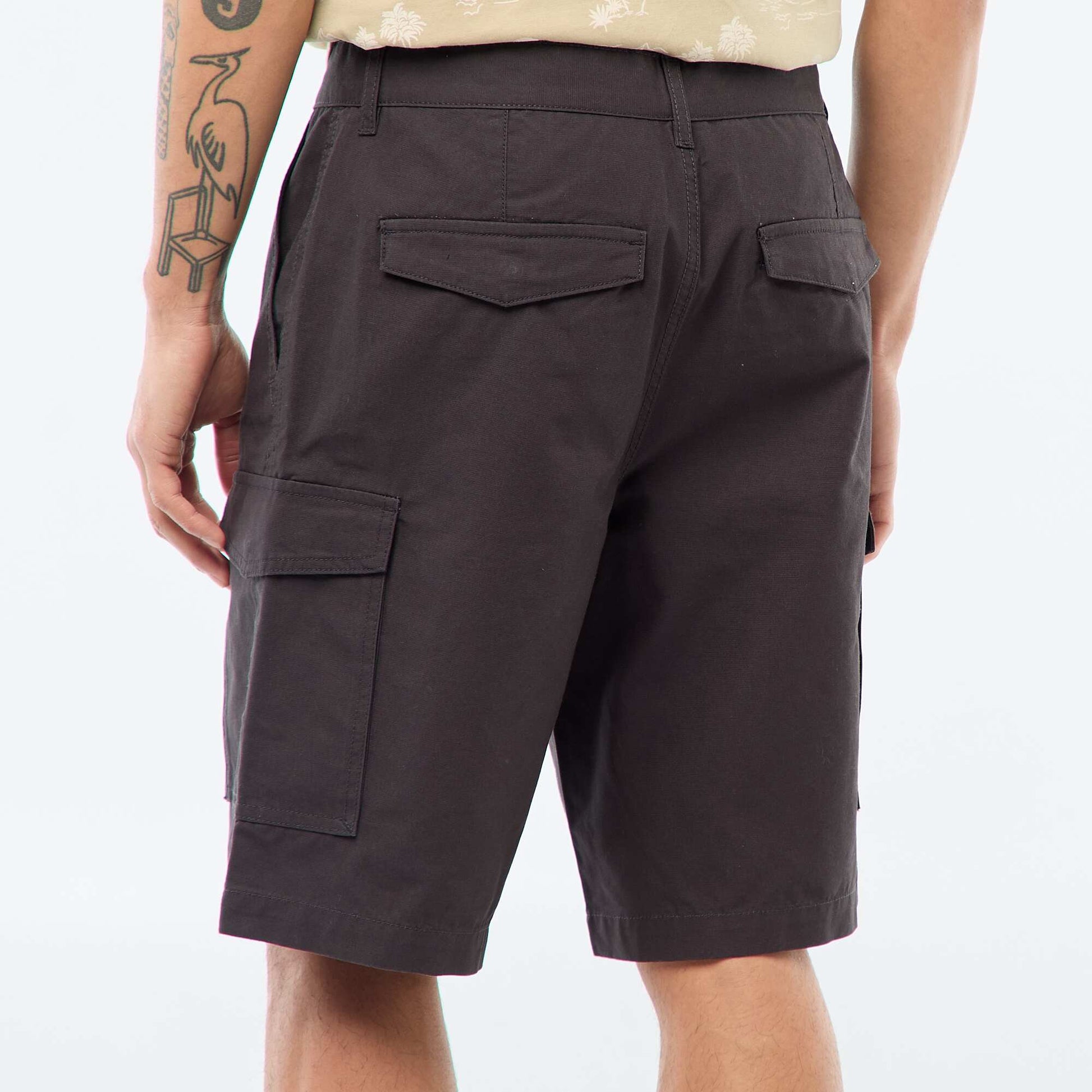 Bermuda chino en twill uni multipoches GRIS